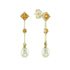 Natural White Oval Pearl & Blue Topaz Vintage Style Drop Dangle Gold Earrings