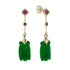 Bee Carved Jade Ruby Diamond Vintage Style Dangle 9K Gold Earrings