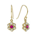 1.68 Ctw Vintage Style Round Ruby & Pearl 14K Yellow Gold Drop Earrings
