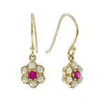 1.68 Ctw Vintage Style Round Ruby & Pearl 14K Yellow Gold Drop Earrings