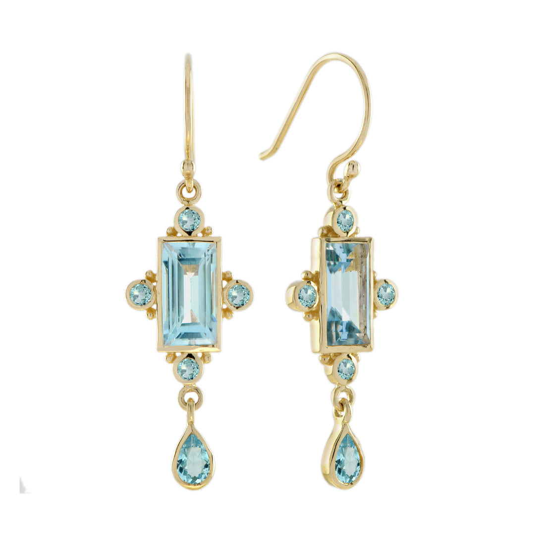 Blue Topaz Vintage Style 14K Yellow Gold Dangle Drop Earrings
