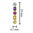 Colorful Multi Gemstone Line Drop 14K Yellow Gold Earrings