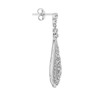 Diamond Vintage Inspired Style Art Deco Style Drop White Gold Earrings