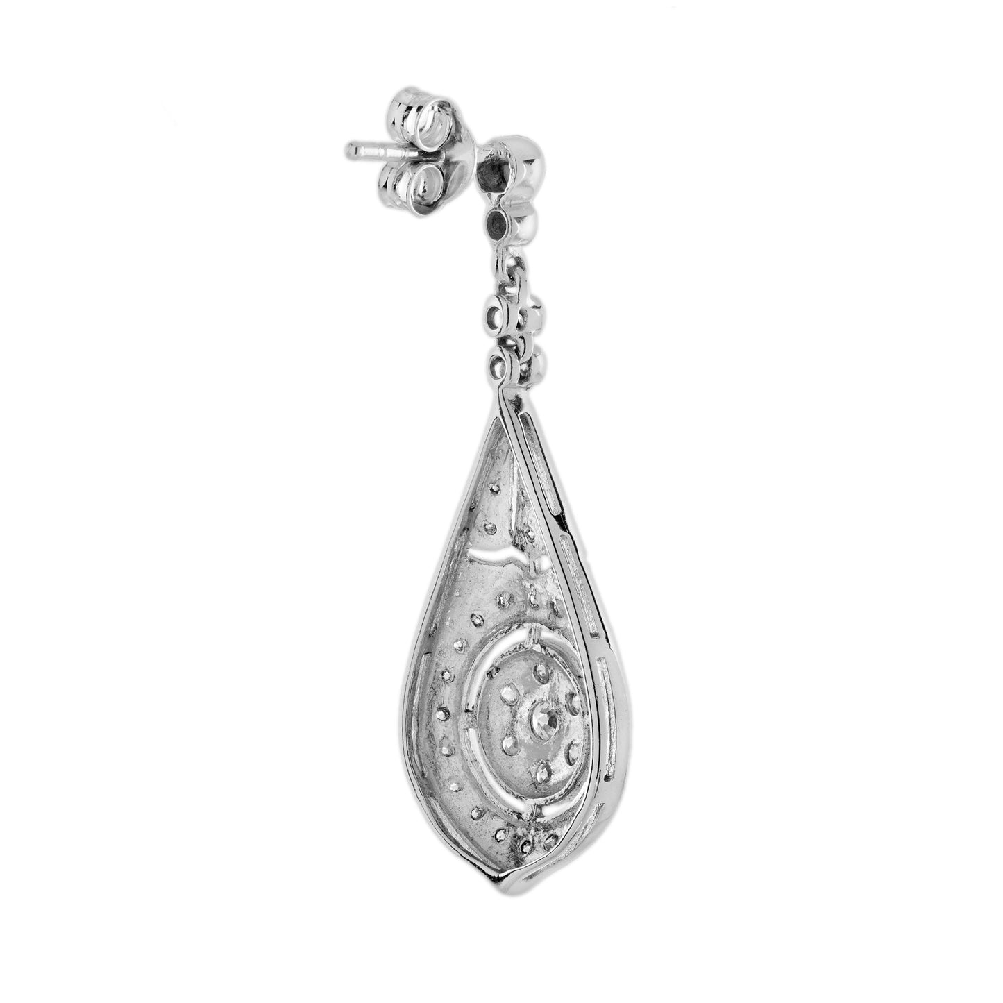 diamond vintage inspired style art deco style drop white gold earrings