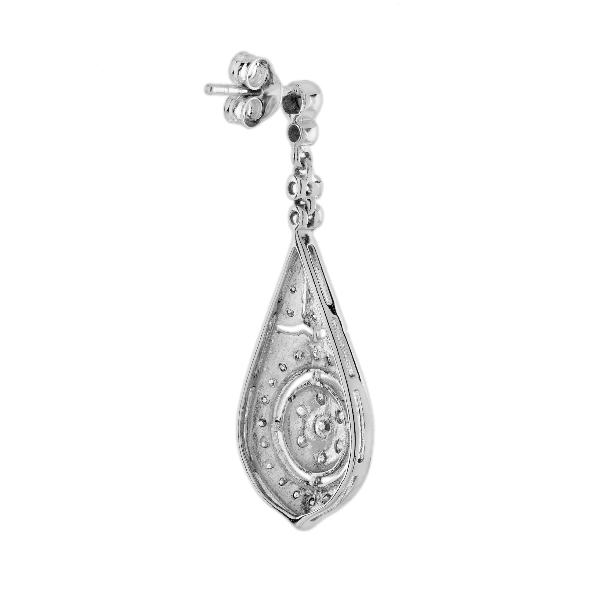 Diamond Vintage Inspired Style Art Deco Style Drop White Gold Earrings