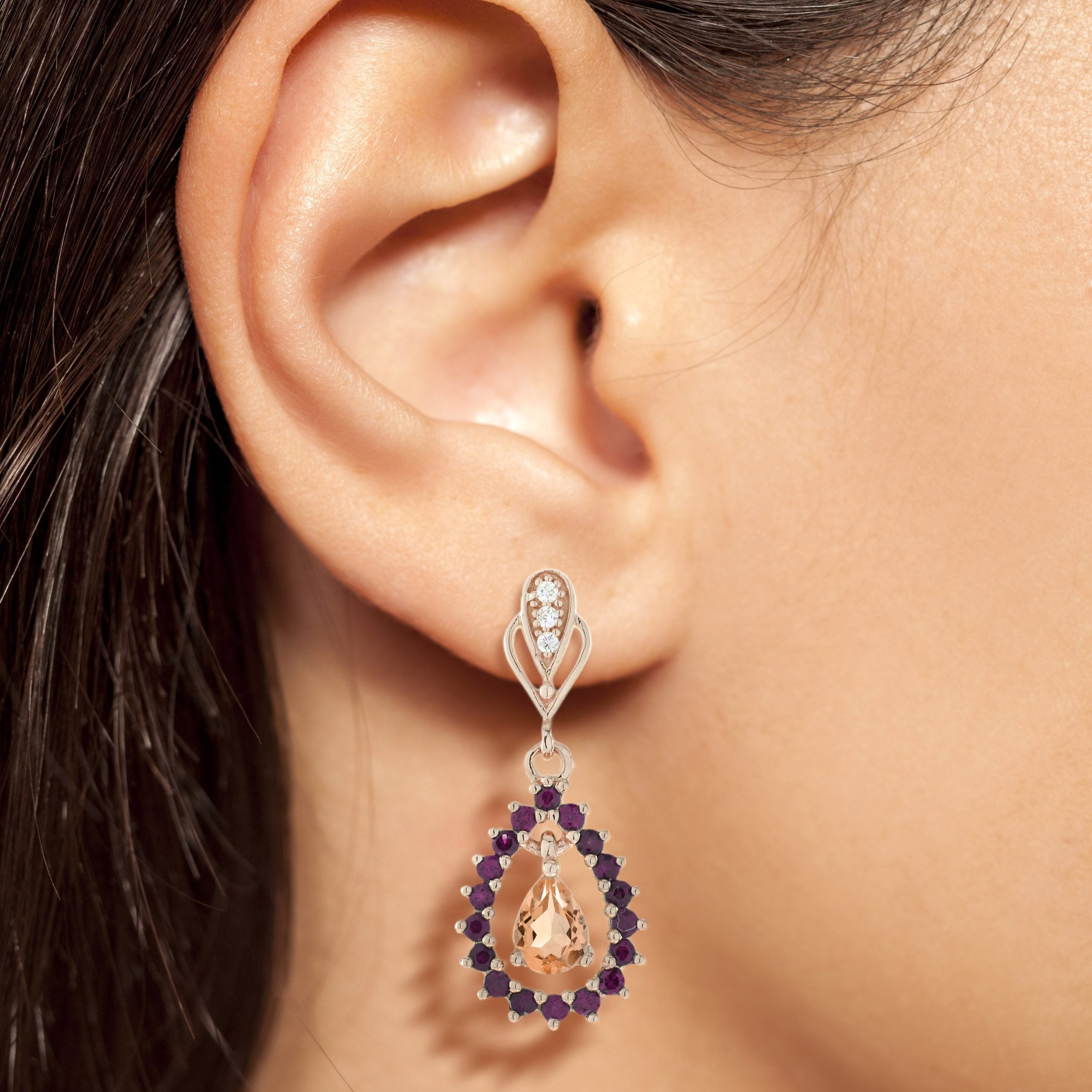 3.94 ctw Vintage Style Peach Orange Morganite, Ruby &amp; Diamond 14K Rose Gold Earrings