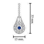 Blue Sapphire Diamond Art Deco Style Drop Dangle 14K White Gold Earrings