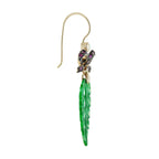 Carved Jade Leaf & Ruby Bow Edwardian Style Drop 9K Yellow Gold Earrings