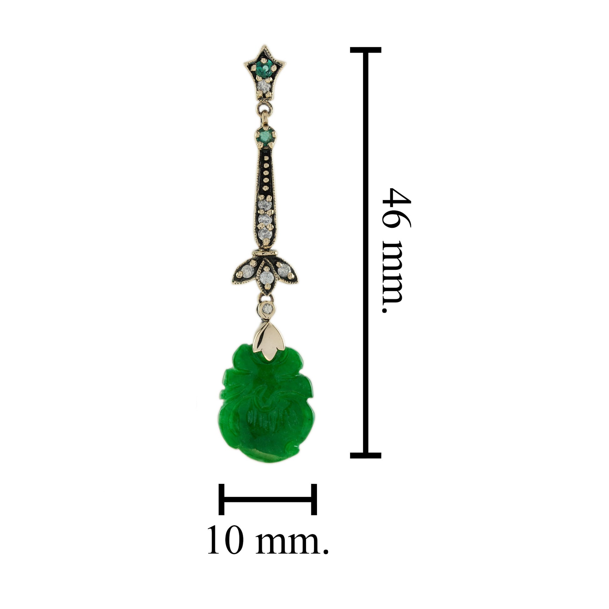 Carved Jade Emerald Diamond Vintage Style Dangle Earrings