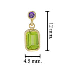 Green Peridot and Purple Violet Amethyst Vintage Style Drop Yellow Gold Earrings