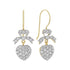 Diamond Heart & Bow Vintage Style Dangle Pave Set 14K Yellow Gold Earrings