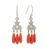 Diamond & Orange Coral Vintage Style Drop Yellow Gold Earrings