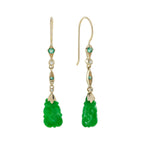 2.95 Ctw Vintage Style Carved Jade Emerald Pearl Drop 9K Yellow Gold Earrings