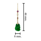 Carved Jade Pearl Ruby Diamond Vintage Style Dangle 9K Gold Earrings