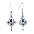 Blue Sapphire & Diamond Edwardian Style Drop 14K White Gold Earrings