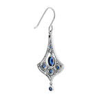 Blue Sapphire & Diamond Edwardian Style Drop 14K White Gold Earrings