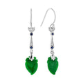Peach Fruit Carved Jade Sapphire Diamond Vintage Style 9K White Gold Earrings