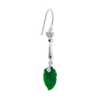 Peach Fruit Carved Jade Sapphire Diamond Vintage Style 9K White Gold Earrings