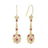 Red Pink Ruby & Diamond Vintage Style Floral Drop 14K Yellow Gold Earrings