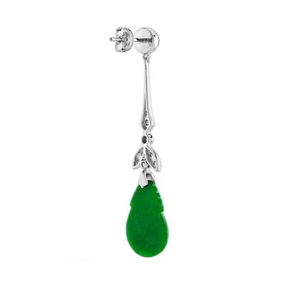 Orange Fruite Carved Jade Diamond Onyx Vintage Style 9K White Gold Earrings