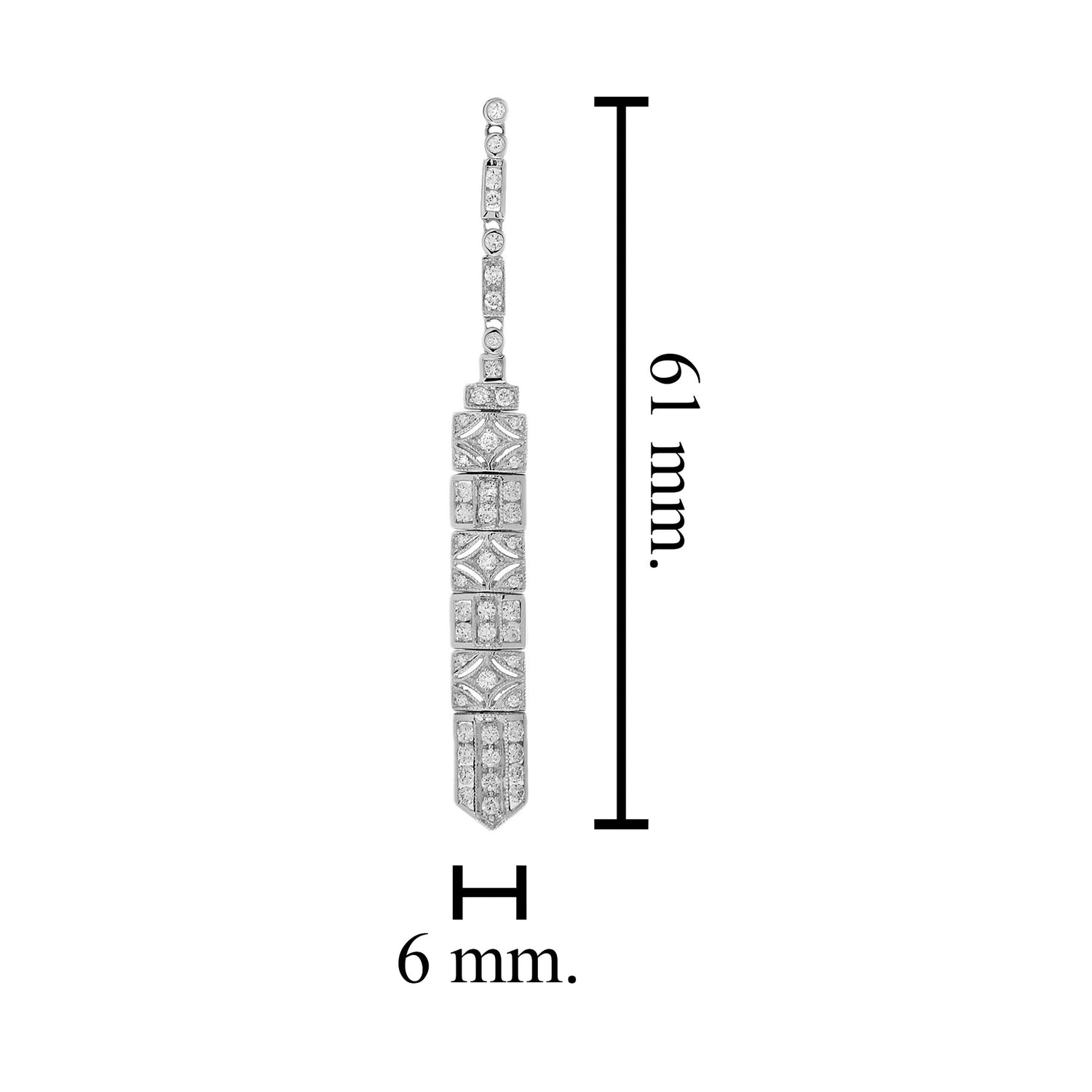Diamond Art Deco Inspired Style Bar Dangle 14K White Gold Dangle Drop Earrings