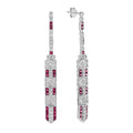 2.64 ctw Art Deco Vintage Inspired Style Ruby & Diamond Dangle Earrings 14K White Gold