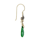 Carved Jade Ruby Diamond Fleur De Lis Vintage Style Dangle Gold Earrings