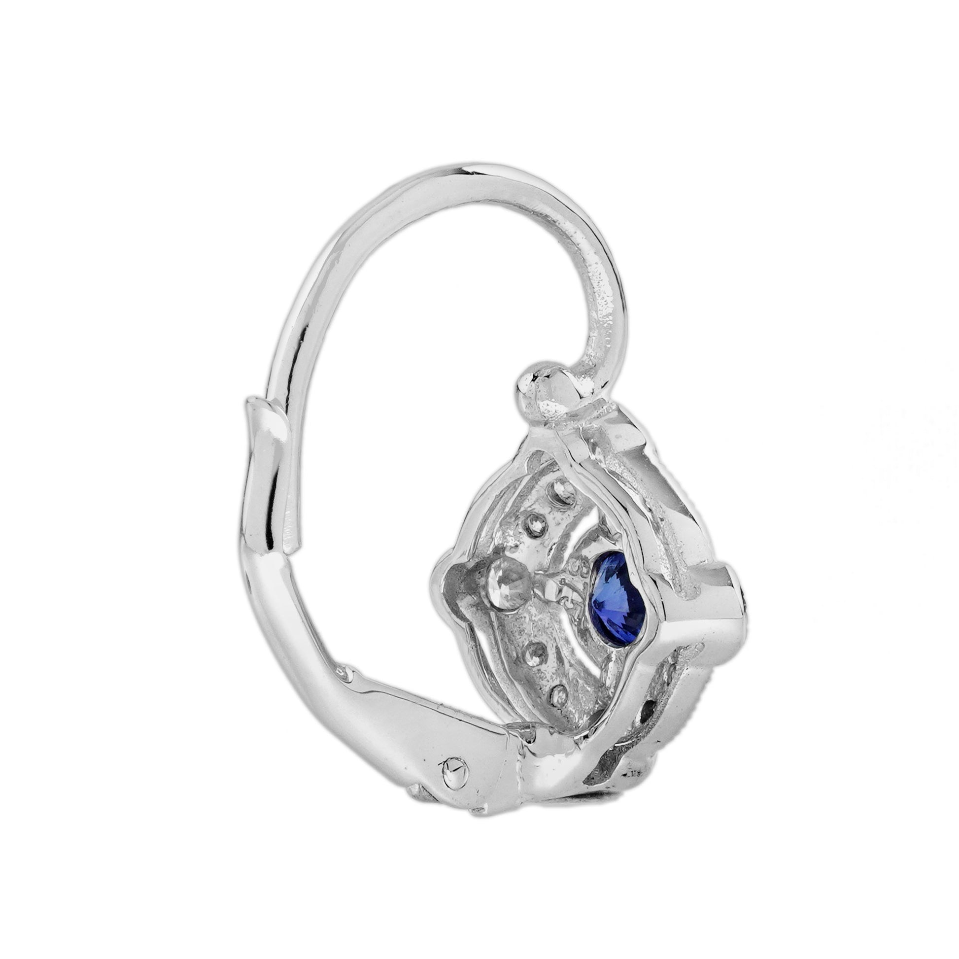 Blue Sapphire & Diamond Edwardian Vintage Style Target Drop White Gold Earrings