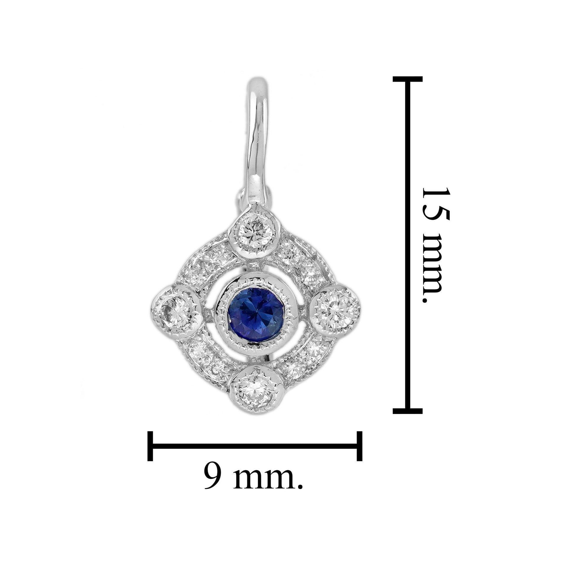 Blue Sapphire & Diamond Edwardian Vintage Style Target Drop White Gold Earrings