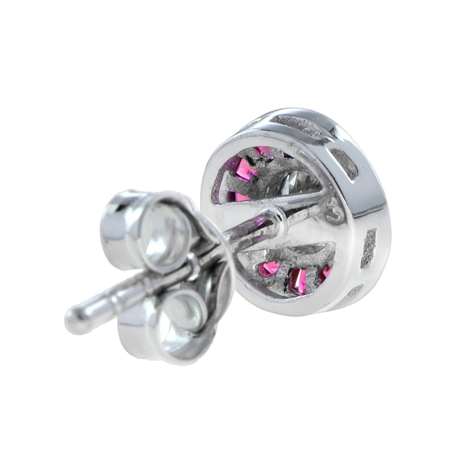 3.5m Round White Diamond &amp; Red Pink Ruby Art Deco Style Stud White Gold Earrings