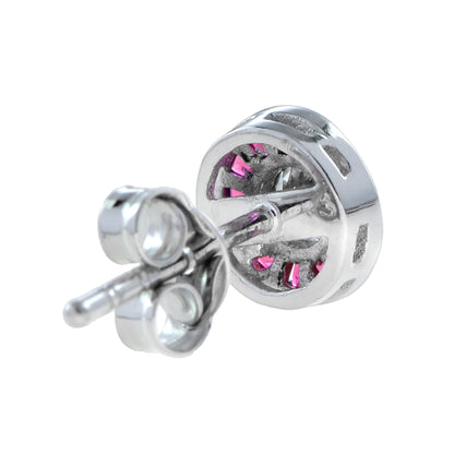 3.5m Round White Diamond & Red Pink Ruby Art Deco Style Stud White Gold Earrings