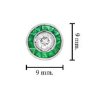 Diamond & Green Emerald Vintage Inspired Art Deco Style White Gold Stud Earrings