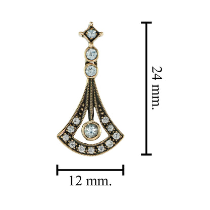 Blue & White Topaz Art Deco Style Drop 14K Yellow Gold Earrings