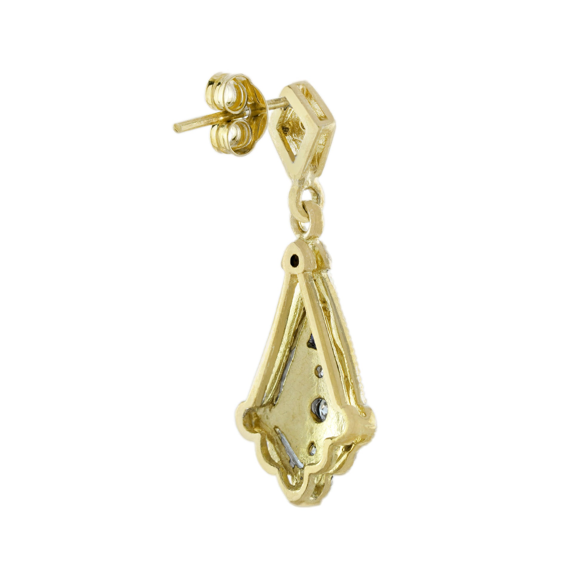 Diamond Art Deco Style Drop 14K Two Tone Gold Dangle Earrings