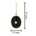 Art Deco Style Diamond & Black Onyx Oval Shape Drop 14K Yellow Gold Earrings
