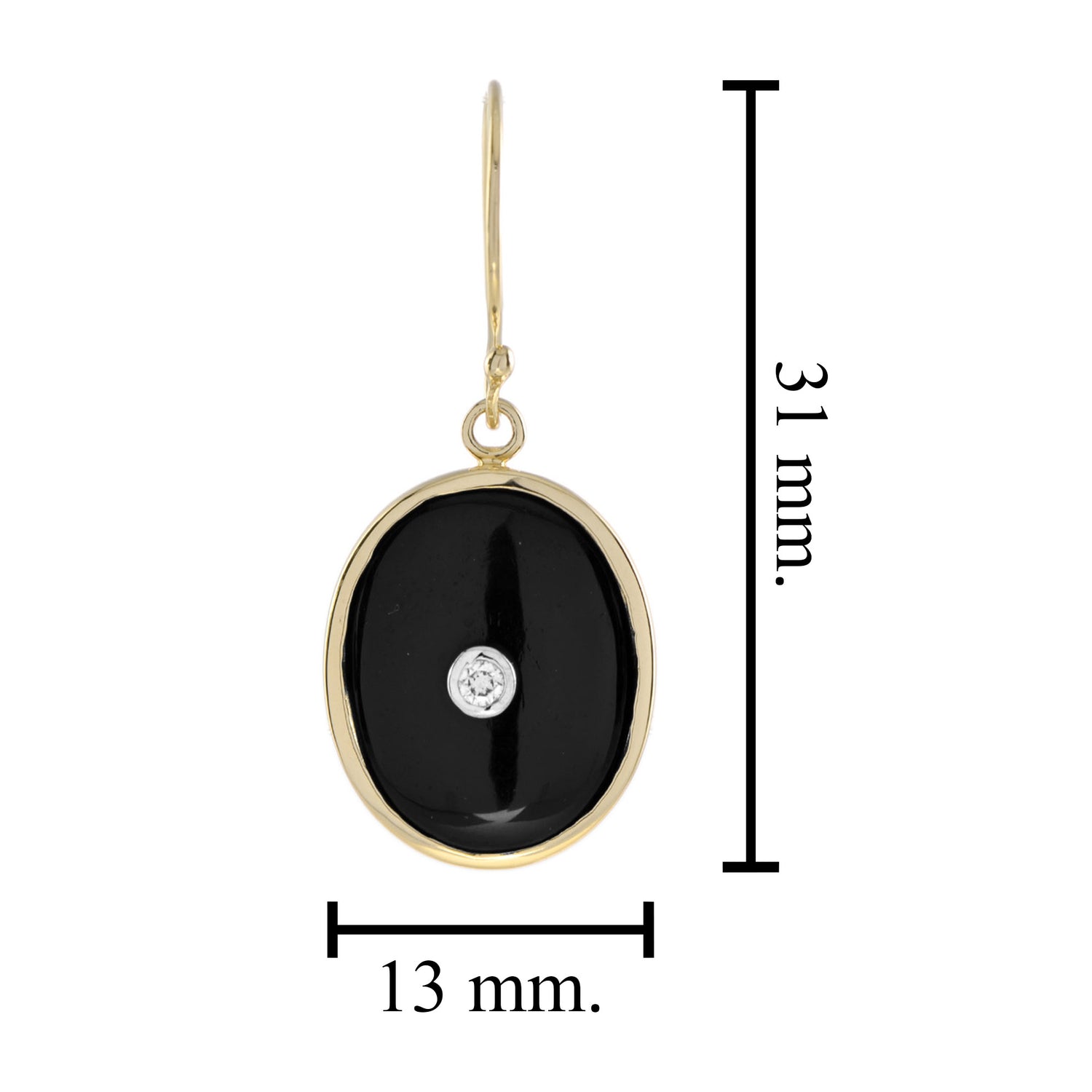 Art Deco Style Diamond &amp; Black Onyx Oval Shape Drop 14K Yellow Gold Earrings