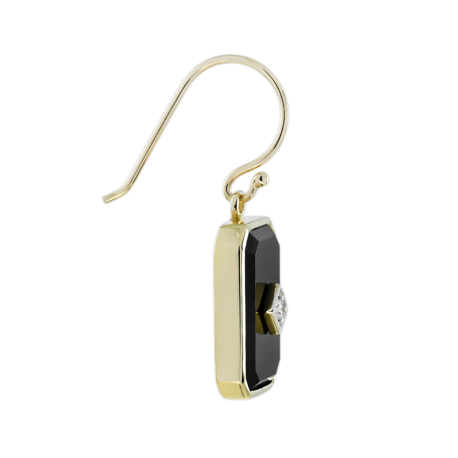 Diamond &amp; Black Onyx Art Deco Style Octagon Shaped Drop Yellow Gold Earrings