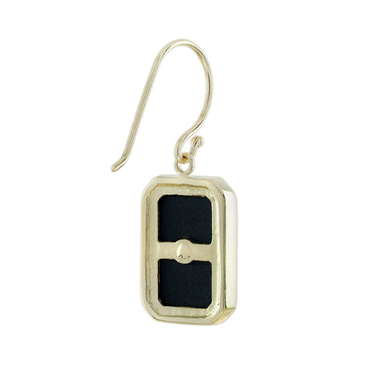 Diamond &amp; Black Onyx Art Deco Style Octagon Shaped Drop Yellow Gold Earrings