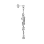 Diamond Edwardian Style Floral Dangle 14K White Gold Drop Earrings
