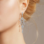 Diamond Edwardian Style Floral Dangle 14K White Gold Drop Earrings