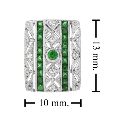 Green Emerald &amp; Diamond Art Deco Style Square 14K White Gold Stud Earrings