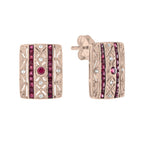 Ruby & Diamond Art Deco Style Square 14K Rose Gold Stud Earrings