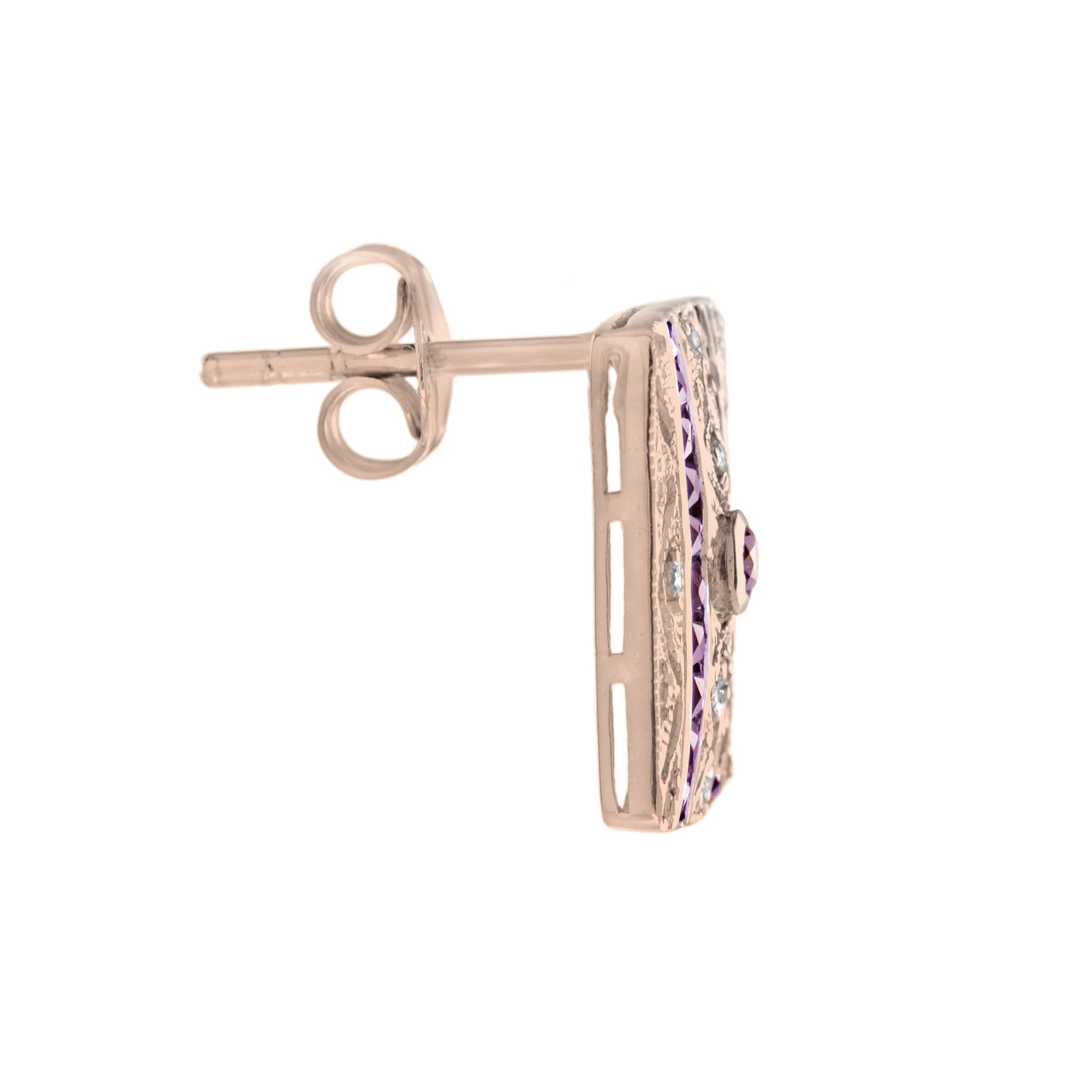 Ruby & Diamond Art Deco Style Square 14K Rose Gold Stud Earrings