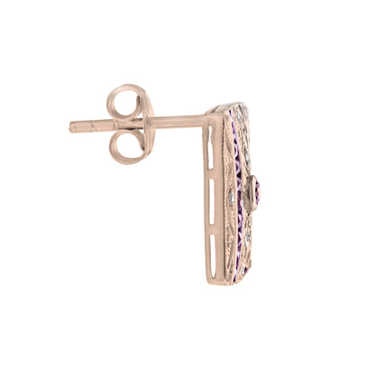 Ruby & Diamond Art Deco Style Square 14K Rose Gold Stud Earrings