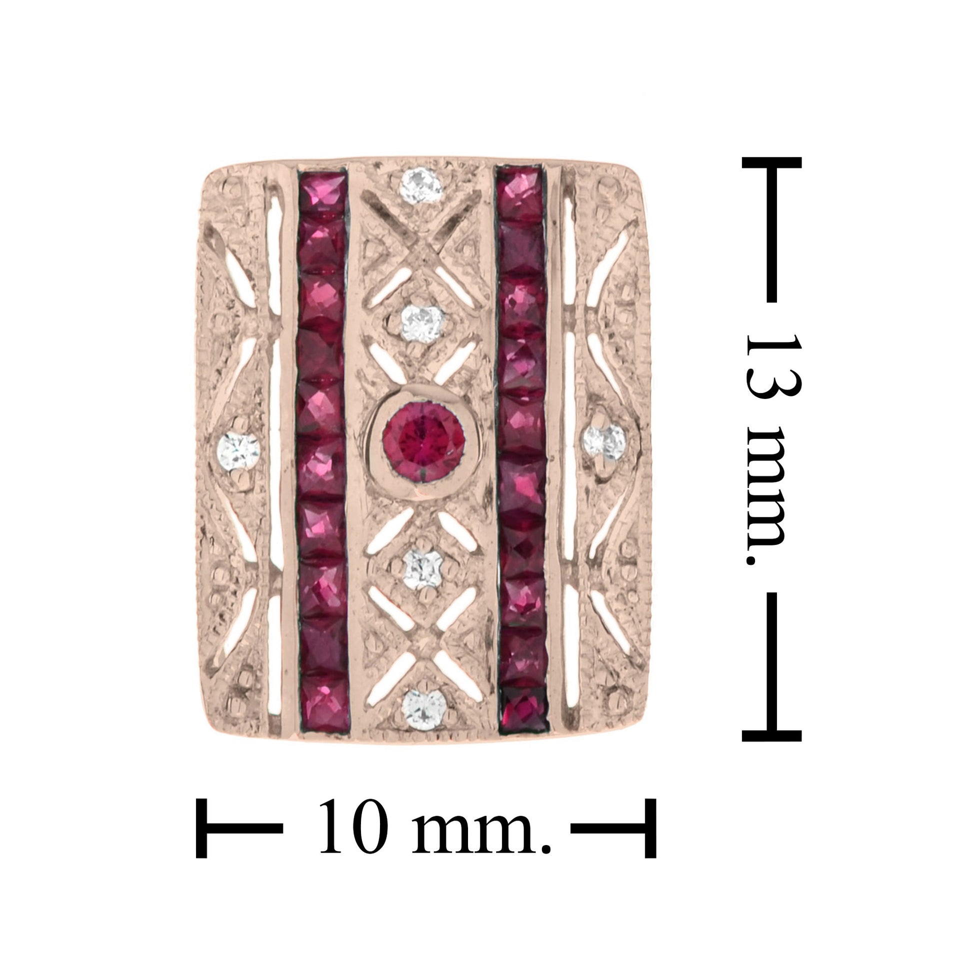 Ruby & Diamond Art Deco Style Square 14K Rose Gold Stud Earrings