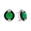 16.14 ctw Vintage Style Green Agate, Onyx & Diamond 18K White Gold Omega Earrings