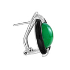 Green Agate Onyx Diamond Art Deco Style Omega 18K White Gold Earrings