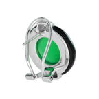 Green Agate Onyx Diamond Art Deco Style Omega 18K White Gold Earrings