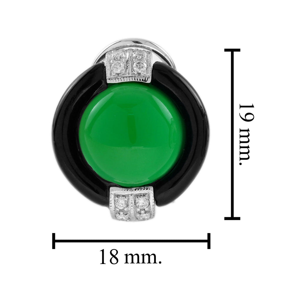 16.14 ctw Vintage Style Green Agate, Onyx & Diamond 18K White Gold Omega Earrings