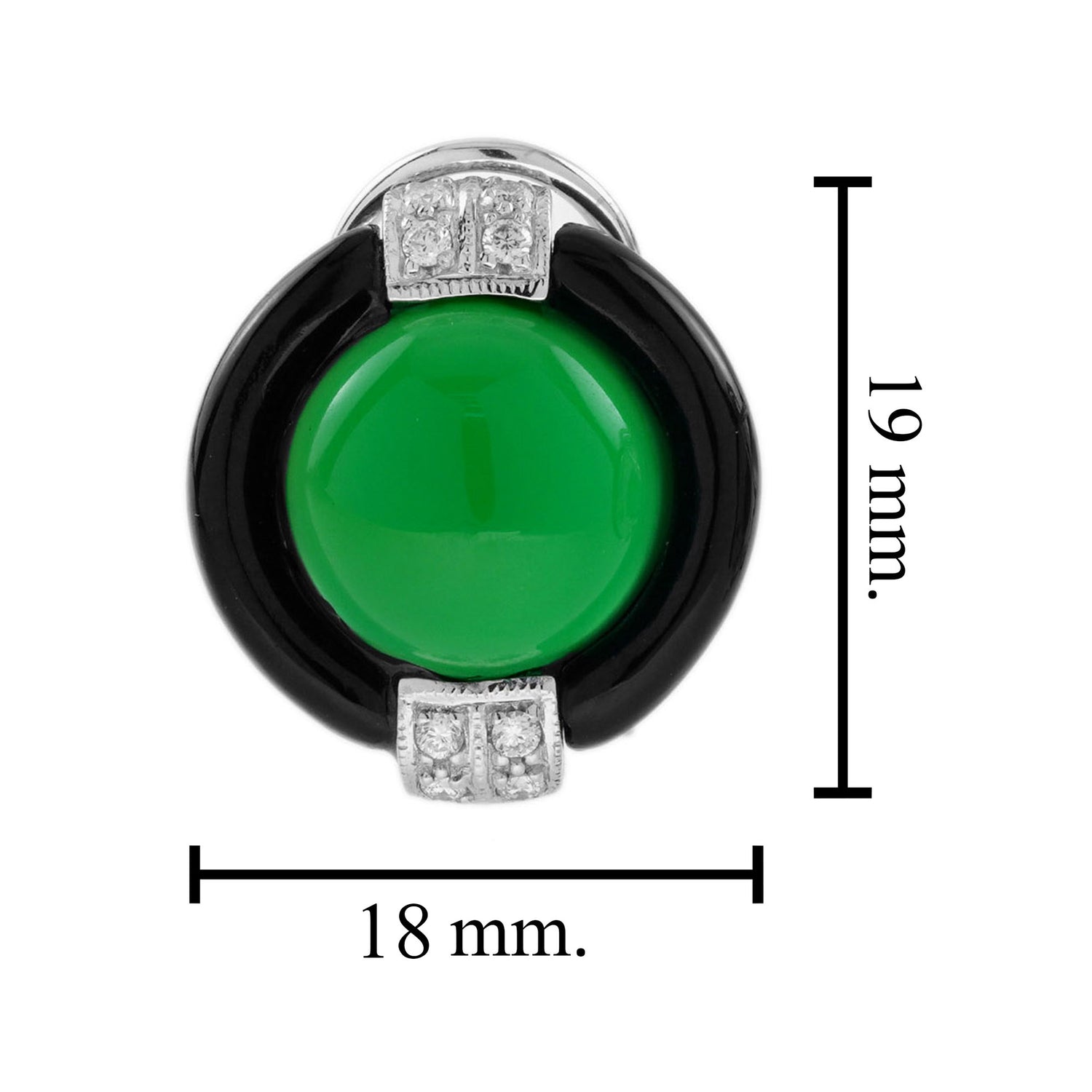 Green Agate Onyx Diamond Art Deco Style Omega 18K White Gold Earrings
